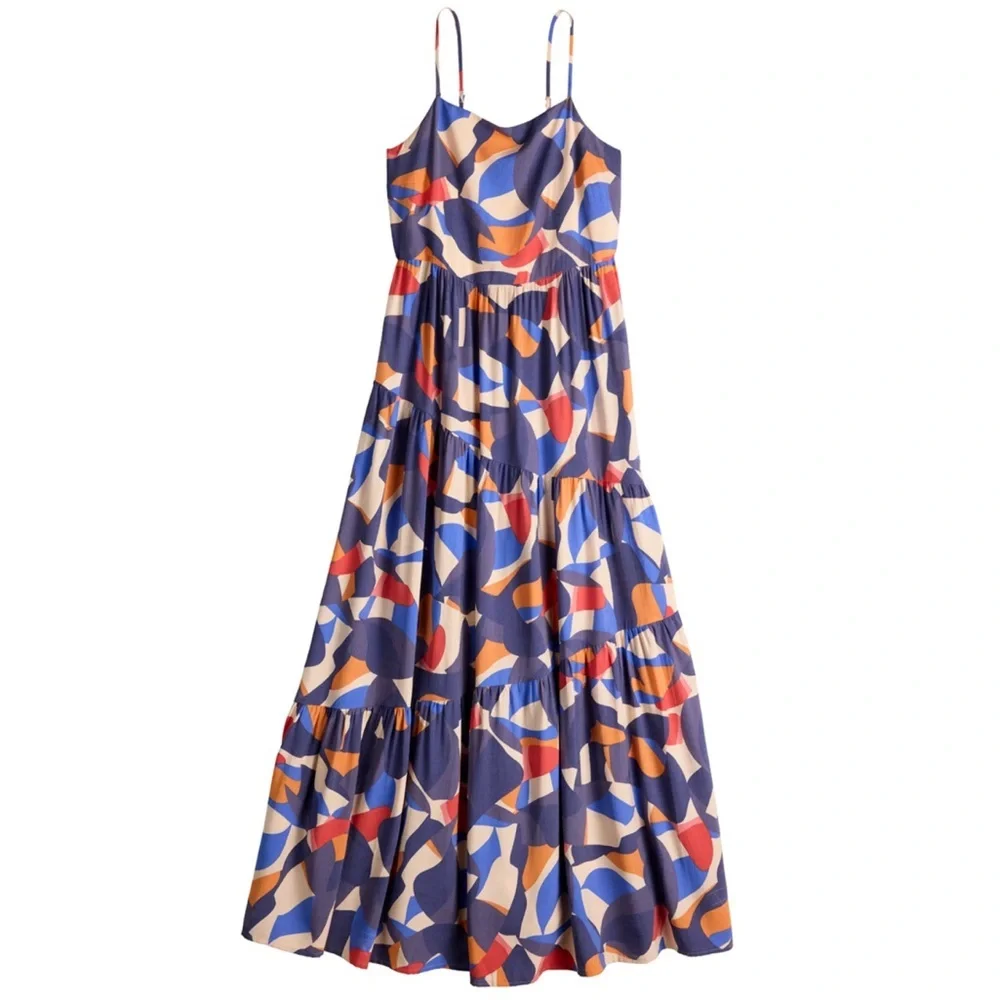 Nine West Asymmetrical Tiered Maxi Dress Women’s XL Tropical Colorful Resortwear - Picture 1 of 9